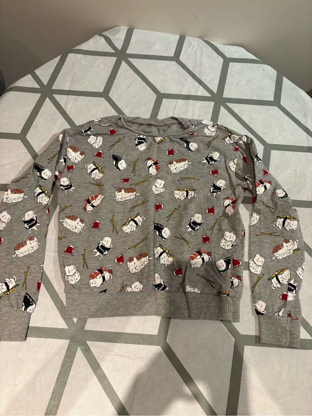 3/15$ Gray Cat-Print Crewneck Sweater - Men